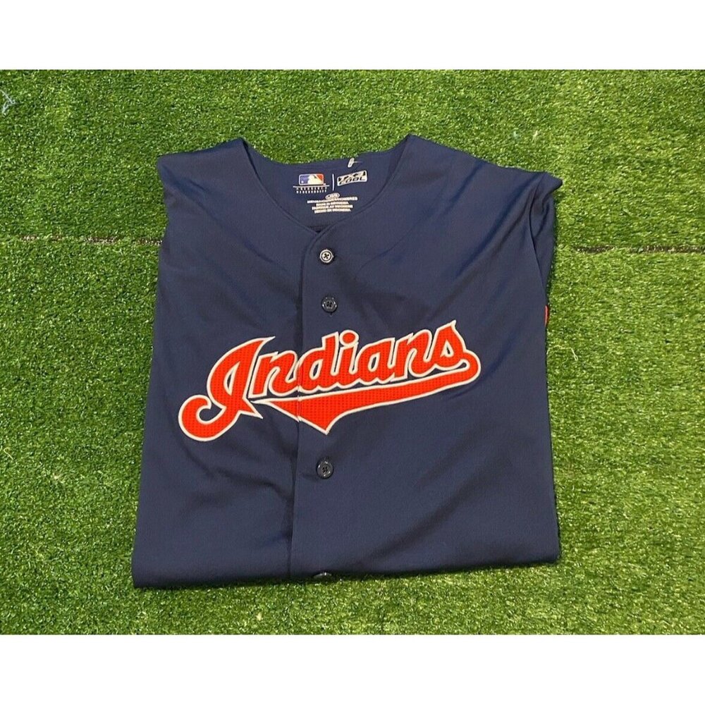 Cleveland Indians jersey mens large blue red unisex button down lightweight